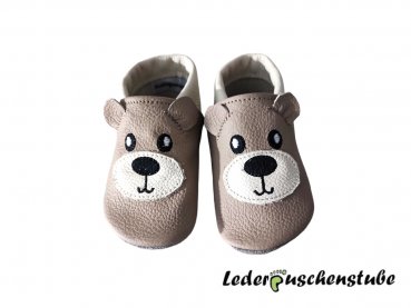 Lederpuschen beige-creme als Bär (Schnauze Leder creme und Ohren beige) 